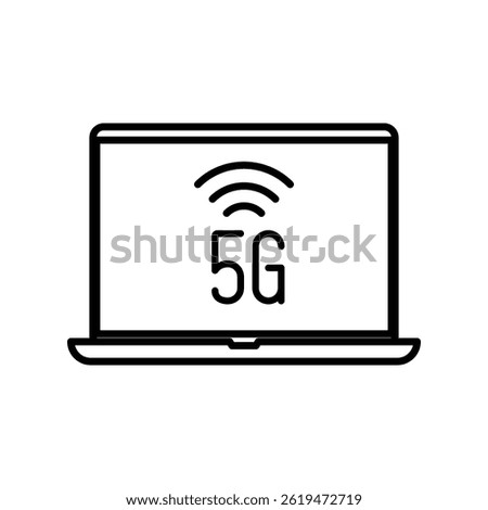 5G wireless connectivity on laptop icon. 5G broadband technology vector illustration.