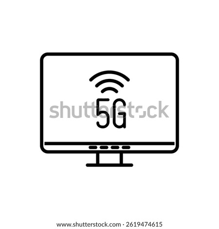 5G wireless internet on desktop icon. 5G wireless signal symbol on the screen. High-speed 5G internet connectivity for PCs, fast data transfer, wireless networking, and modern digital communication.