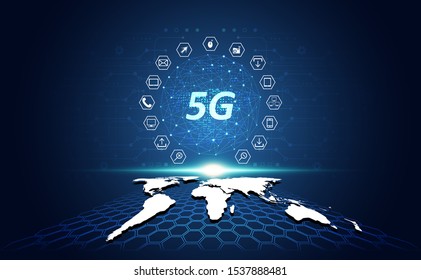 5G wireless internet technology Concept background wifi communication connection and icon business with global network high speed innovation connection vector illustration.