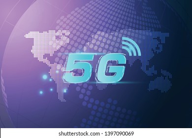 5G wireless internet wifi connection concept. Global network high speed innovation data technology, vector illustration