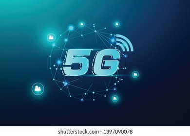 5G wireless internet wifi connection concept. Global network high speed innovation data technology, vector illustration