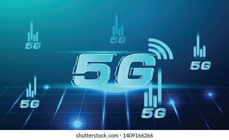 5G wireless internet wifi connection concept. Global network high speed innovation data technology, vector illustration