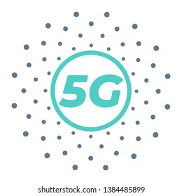 5g wireless mobile internet standart flat emblem with abstract geometric  background. space and stars. Base stations firework . Fifth generation modem 