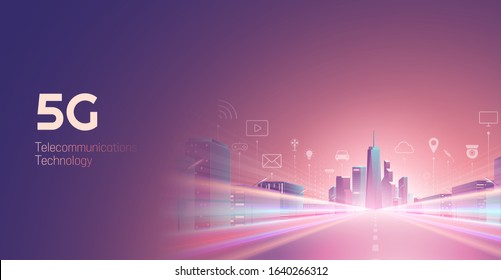 5G wireless network concept. internet of things, 5G network wireless with high speed connection flat design.