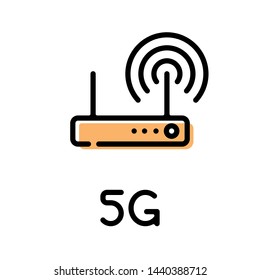 5G wireless network router product type thin line style icon with text label
