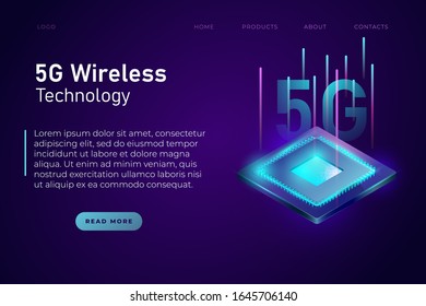 5g wireless technology of internet, vector web page template, landing page layout.