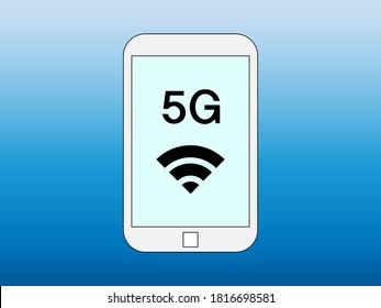 "5G" está escrito en la pantalla del smartphone.