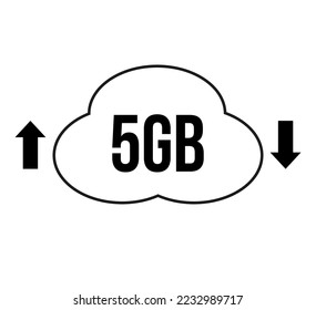 5GB capacity for download and upload. Vector for cloud file transfers on white background