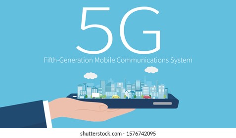 5g,fifth-generation mobile communications system,vector illustration,blue background
