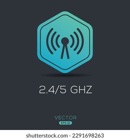 5Ghz+2.4Ghz Dual Band Wireless Internet, Vector sign.