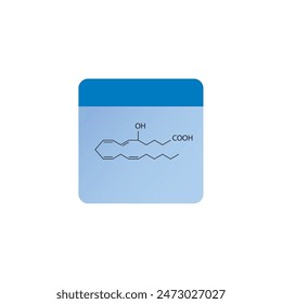 5HETE, 5-hydroxyeicosatetraenoate skeletal structure diagram.prostanoid compound molecule scientific illustration on blue background.