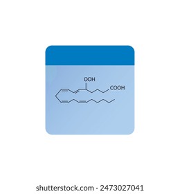 5HPETE, 5-hydroperoxyeicosatetraenoate skeletal structure diagram.prostanoid compound molecule scientific illustration on blue background.