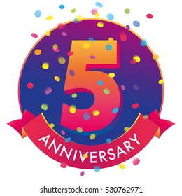 5ht anniversary confetti vector template