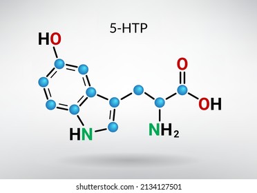 5-HTP, 5-Hydroxytryptophan, oxitriptan molecular structure on gray background