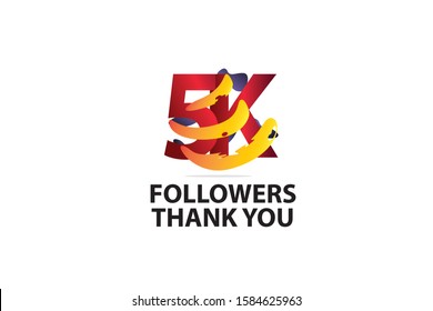 5K, 5.000 Followers Thank you logo  Sign Ribbon Gold space Red and Blue, Yellow number vector illustration for social media, internet - vector