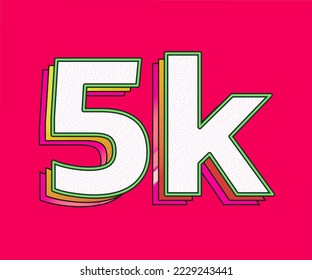 5k, 50000 Followers, illustration 5k red background. Five thousand likes social media.