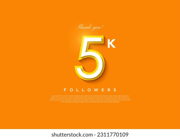 5k followers celebration on orange background. design premium vector.