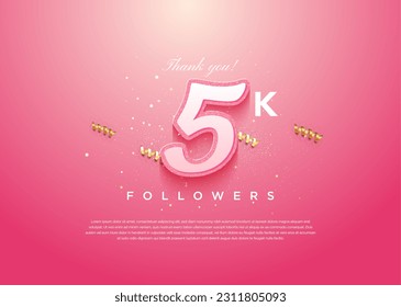 5k followers celebration with romantic pink concept. design premium vector.