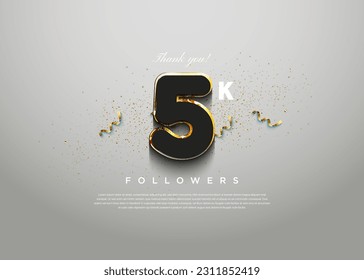 5k followers celebration with smooth number coloring. design premium vector.