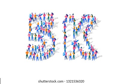 5K Followers Isometric Vector Concept, Group of business people are gathered together in the shape of 5000 word, for web page, banner, presentation, social media, Crowd of little people. teamwork