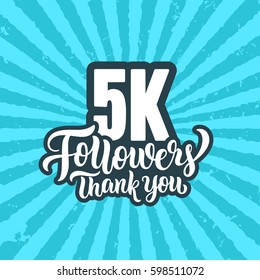 5k followers lettering text banner. Vector illustration.