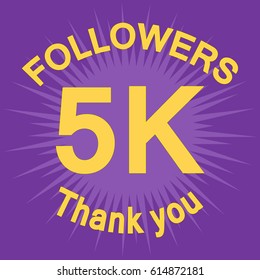 5K followers with thank you. Colorful flat vector stock illustration