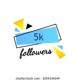 5K Followers thank you phrase on bright background with random items.Template for social media post, subscribers banner for blog. Vector illustration.