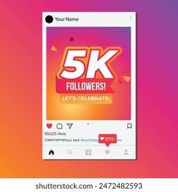 5k followers, Thank You, social sites post. Thank you followers congratulation card