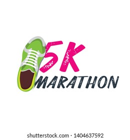 5K Marathon Run Event with sneakers. Vector illustration