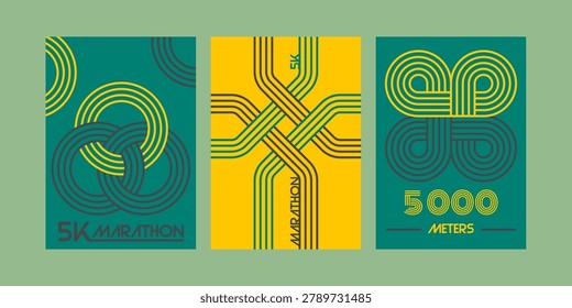 5k run marathon poster with abstract sport background design. Dynamic event flyer with vibrant runner line track. Modern vector template for race promotion with geometric elements and fitness theme.