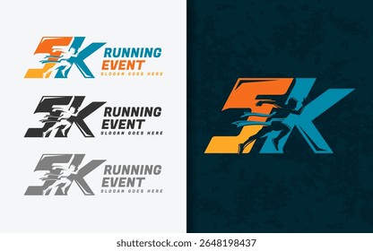 5k running event symbol, A modern emblem showcasing a stylized runner combined with the number 5K, representing sport, competition, and determination.