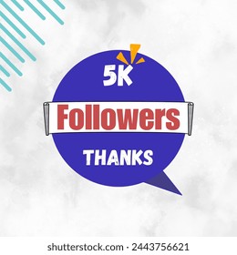 5k thankyou follower label badge with blue, red and white color theme. Vector  greeting art work isolated on a white background.