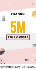 5M followers story post background template design. flyer banner for celebrating many followers in online social media platform. Minimal modern abstract vector style.