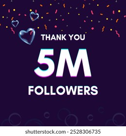 Plantilla de texto "5M followers" para dar las gracias después de lograr el hito en los sitios de redes sociales.
