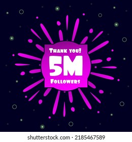 5M Folowers Social Media Post, 5000000 Subscribers Post. Thank you 5M folowers. Vector Illustration