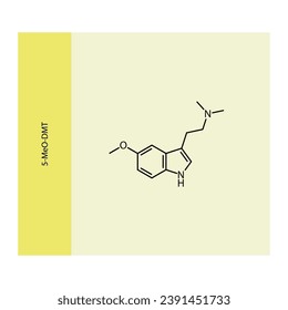 5-MeO-DMT Molekularstruktur, Skelettformel auf gelbem Hintergrund. Wissenschaftliche EPS10 Vektorgrafik.