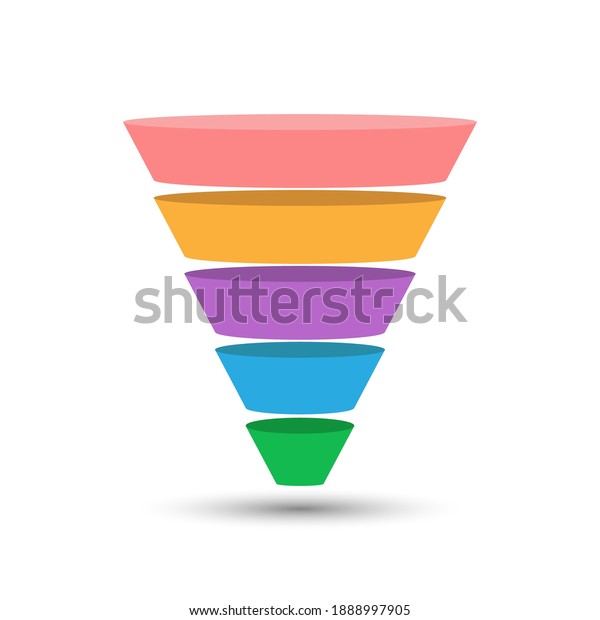 5-part lead generation template. A marketing\
funnel, pyramid, or sales conversion cone. Infographics in flat\
design style.