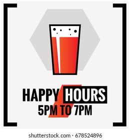 5PM To 7PM Happy Hours With Beverage in Flat Style