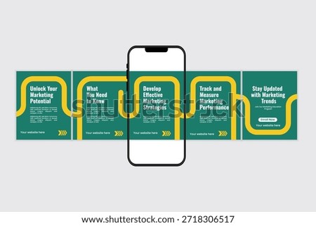 5-slide marketing strategy Carousel or microblog design template for social media