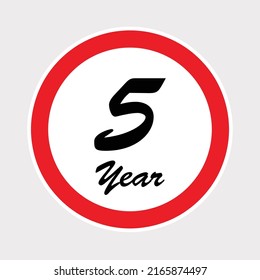 5st anniversary celebration with red ring on gray isolated background