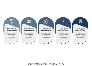 5-Step Business Process Infographic - Modelo de cronograma vetorial para apresentações profissionais, comunicação visual e representação de dados estratégicos.