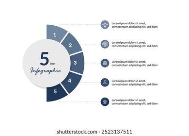 5-Step Circle Infographic Template: Vector Label Design for Process Diagrams, Presentations, Workflow Layouts, Banners, and Flow Charts. Ideal for Clear, Professional Info Graphs and Business Visuals