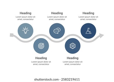 5-Step Circular Infographic Template for Business Planning, Workflow Diagrams, and Marketing Strategy. Clean and Professional Design.