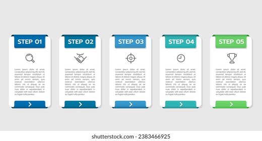 5-step infographic square with an icons design template to success. Vector illustration.
