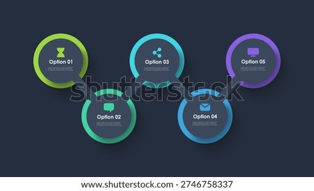 5-step information management infographic. Flowchart infographic with circular elements