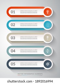 5-step process chart for infographics. Clean colorful vector template that can be used for diagram, chart, graph, web design.