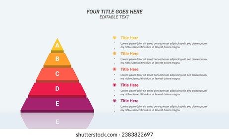 5-stufige Pyramid Infografiken in Row mit bearbeitbarem Text und 16:9 Layout für Geschäftspräsentationen, Planung, Management und Evaluierung.