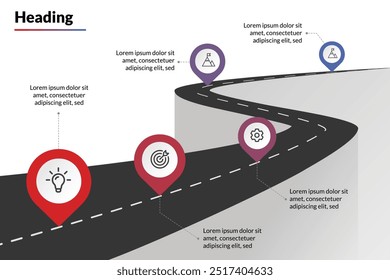 Infografik zur 5-stufigen Straßenfahrt: Modernes Zeitleistendesign für Geschäftspräsentationen und Datenvisualisierung.