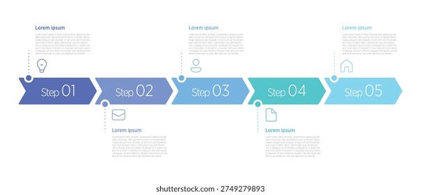A 5-step timeline infographic visually maps a process, project, or history across five sequential stages using icons, colors, and connectors for clarity.