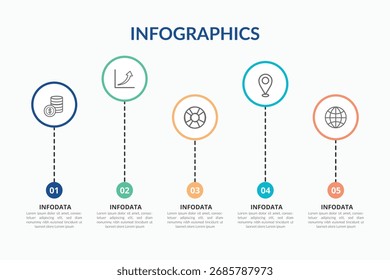 Diseño de infografía de flujo de trabajo de Vertical de 5 pasos con líneas delgadas e iconos
